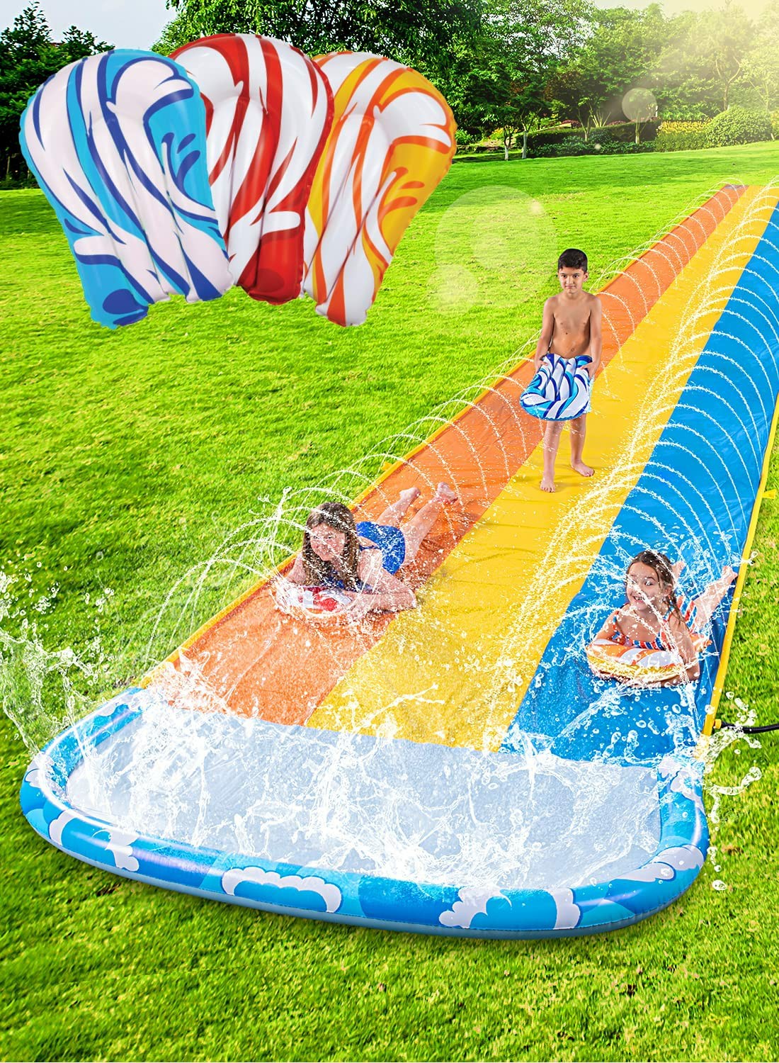 22.5Ft Waves Triple Lawn Water Slide Toys