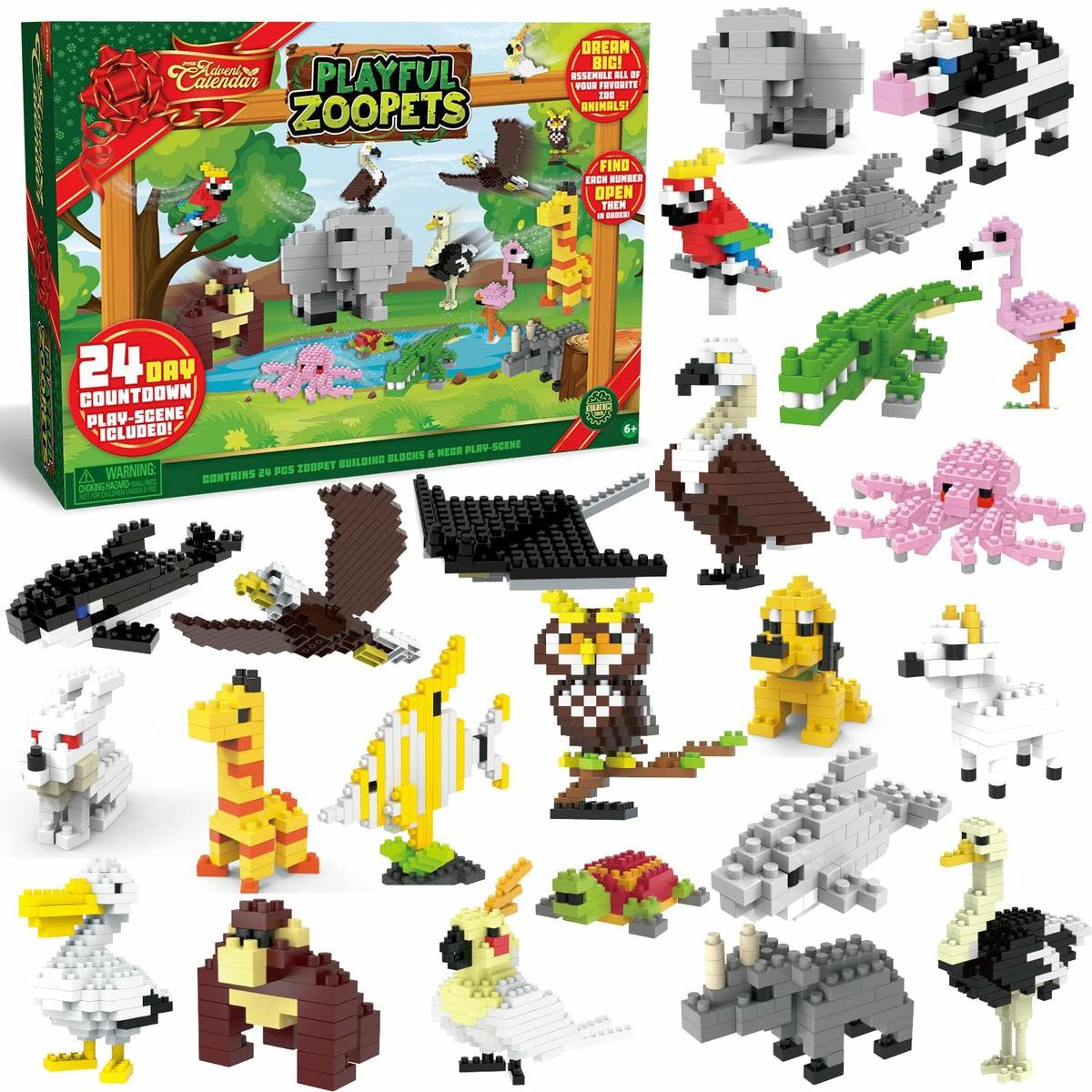 24 Days Advent Calendar Animal Figures Building Blocks, 24 Pcs Christmas Advent Calendars