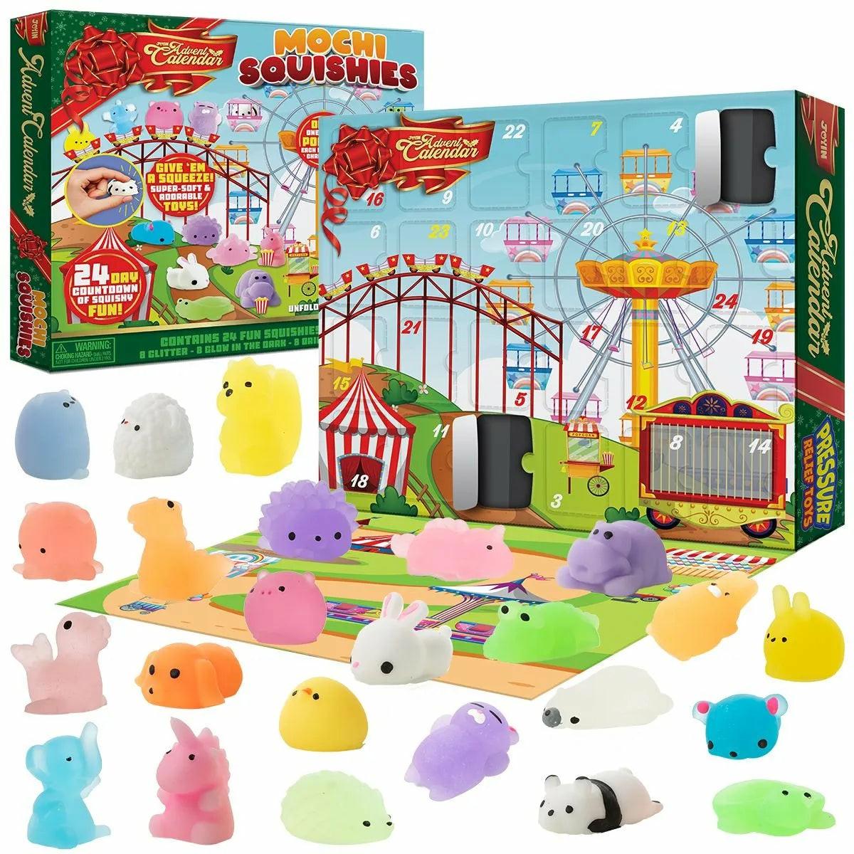 24 Days Advent Calendar Mochi Squishy (8 General, 8 Glitter, 8 Glow In The Dark), 24 Pcs Christmas Advent Calendars