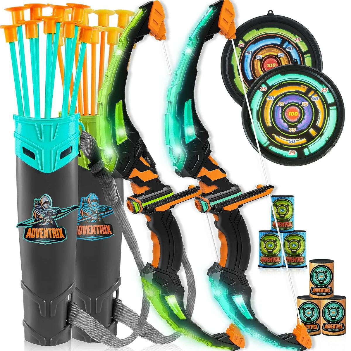 2Pack Bow And Arrow Light Up Archery Toy Set For Kids Ages 3-12 Outdoor Toys