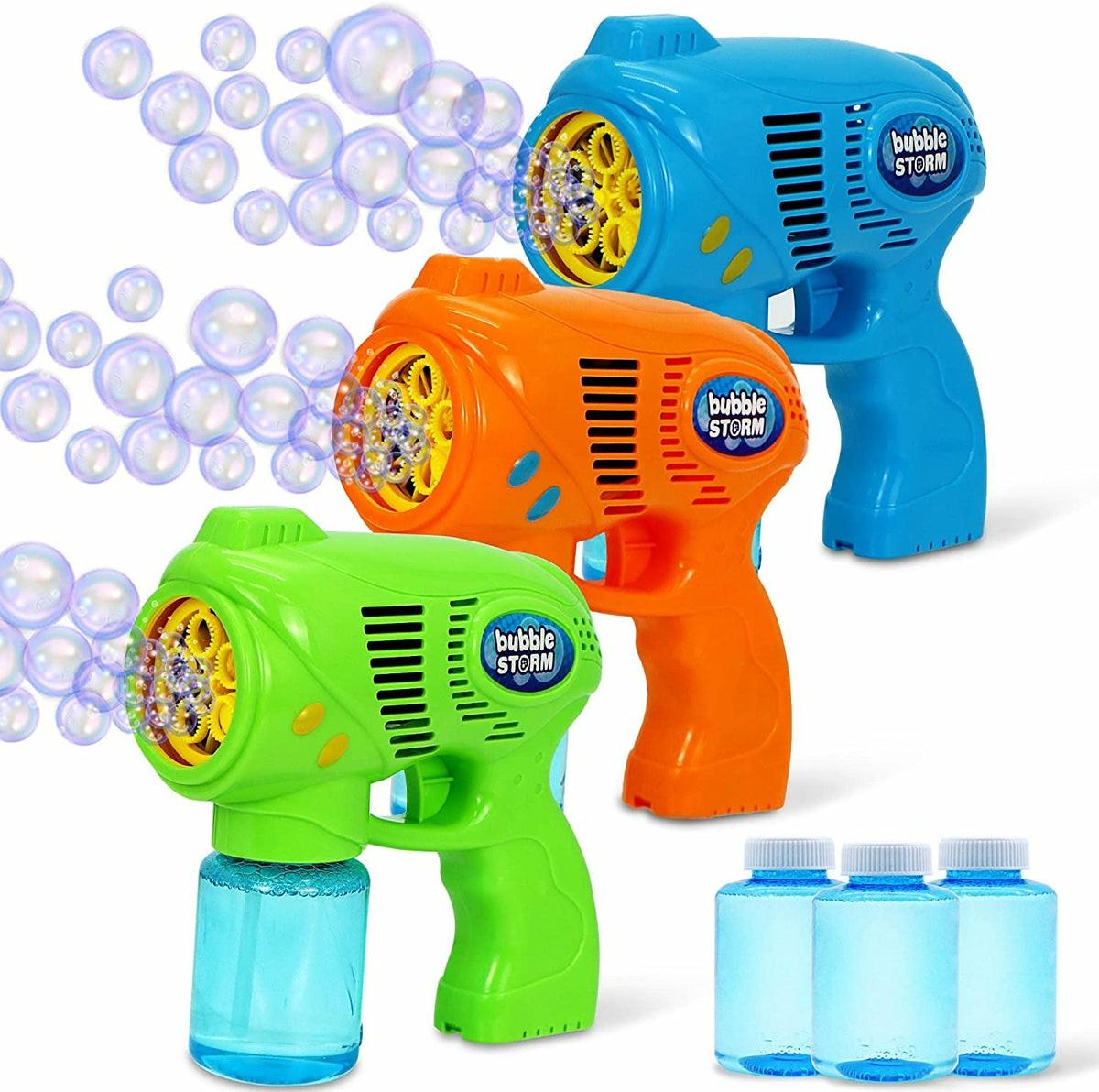 3 Bubble Gun Blasters (Blue Green Orange) Bubbles