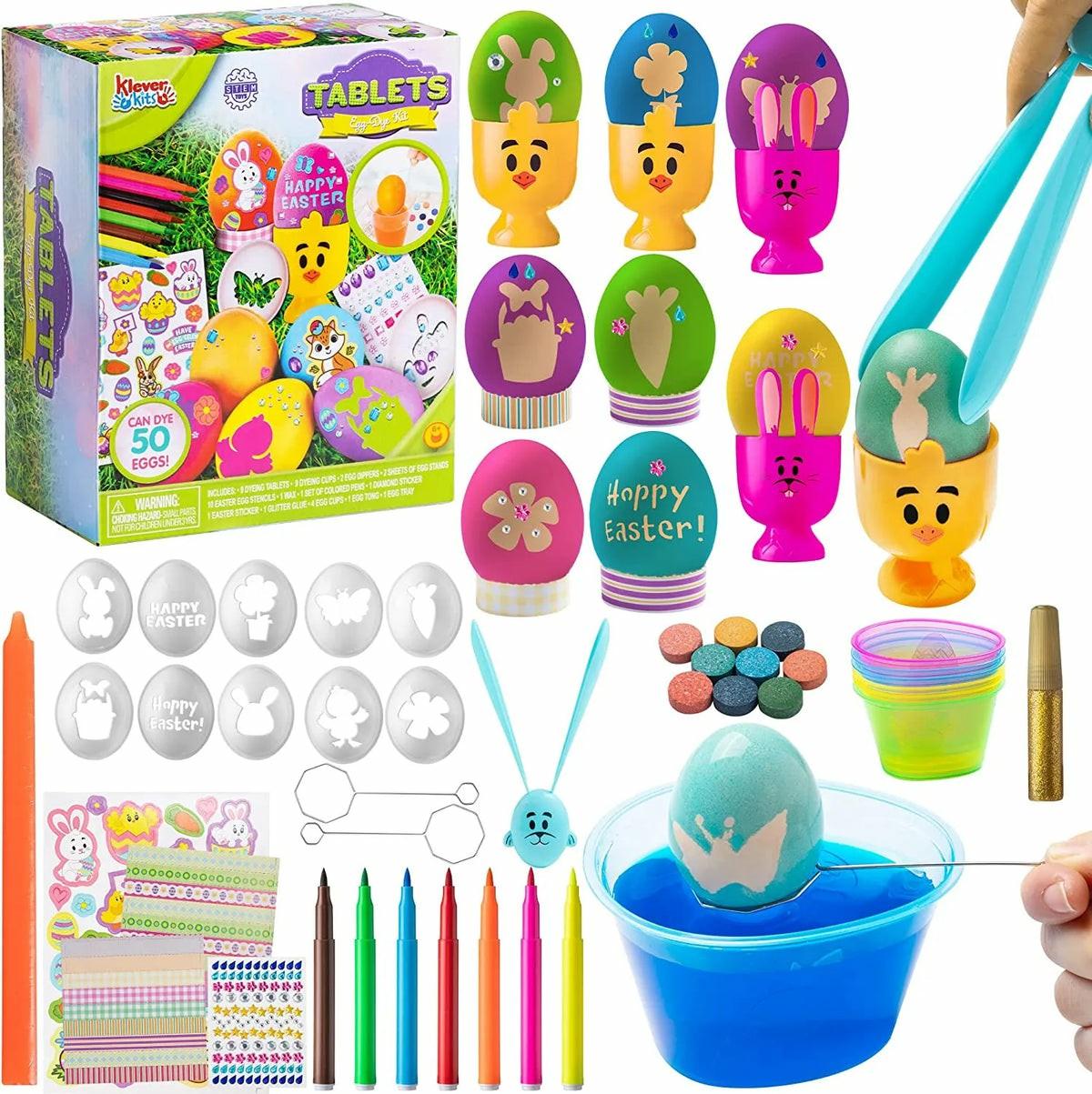 57Pcs Diy Easter Egg Dye Kit With Stencils And Colored Pens Arts & Crafts