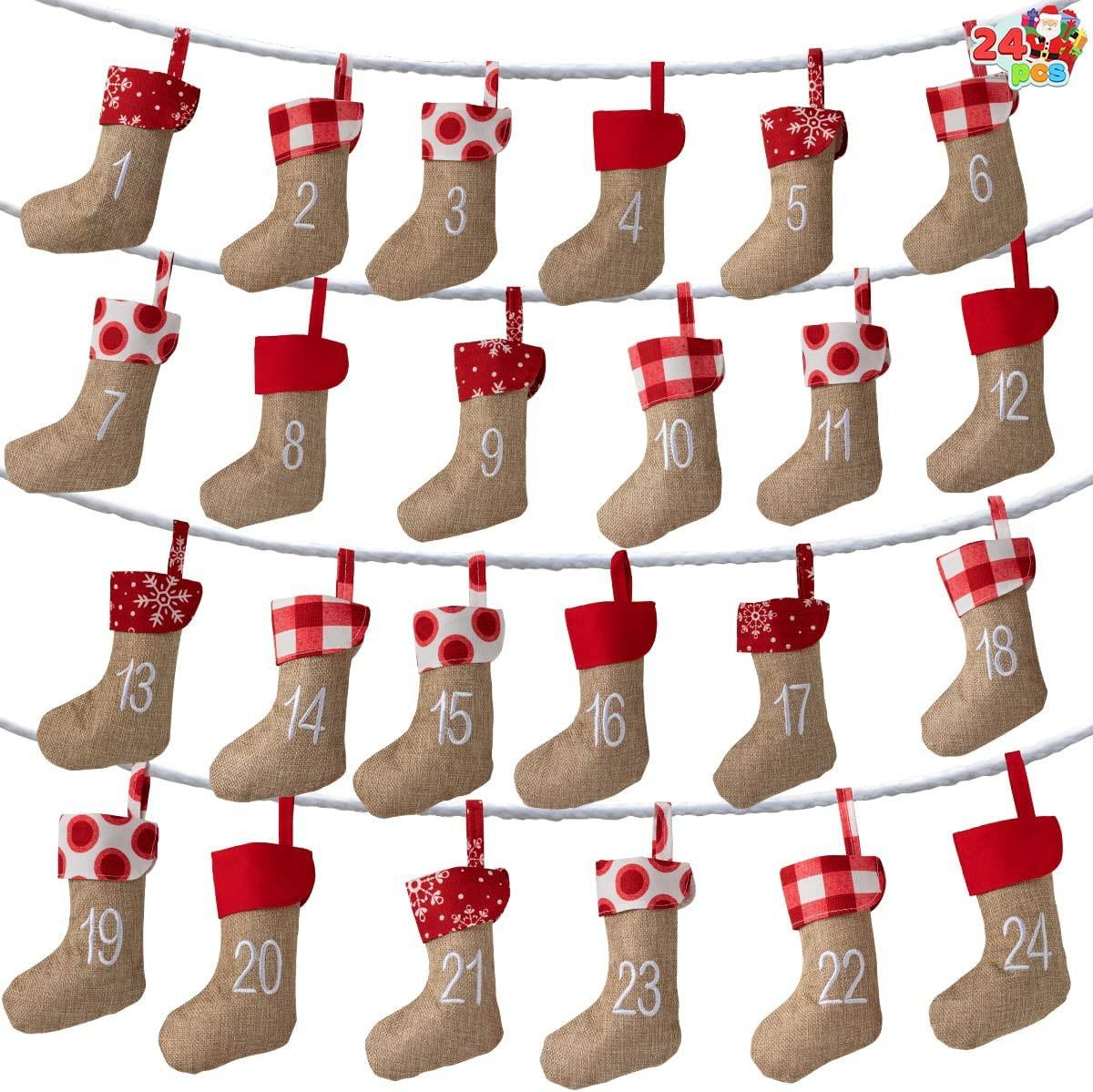 Advent Calendar Linen Christmas Stockings Socks Garland, 24 Pcs Christmas Advent Calendars