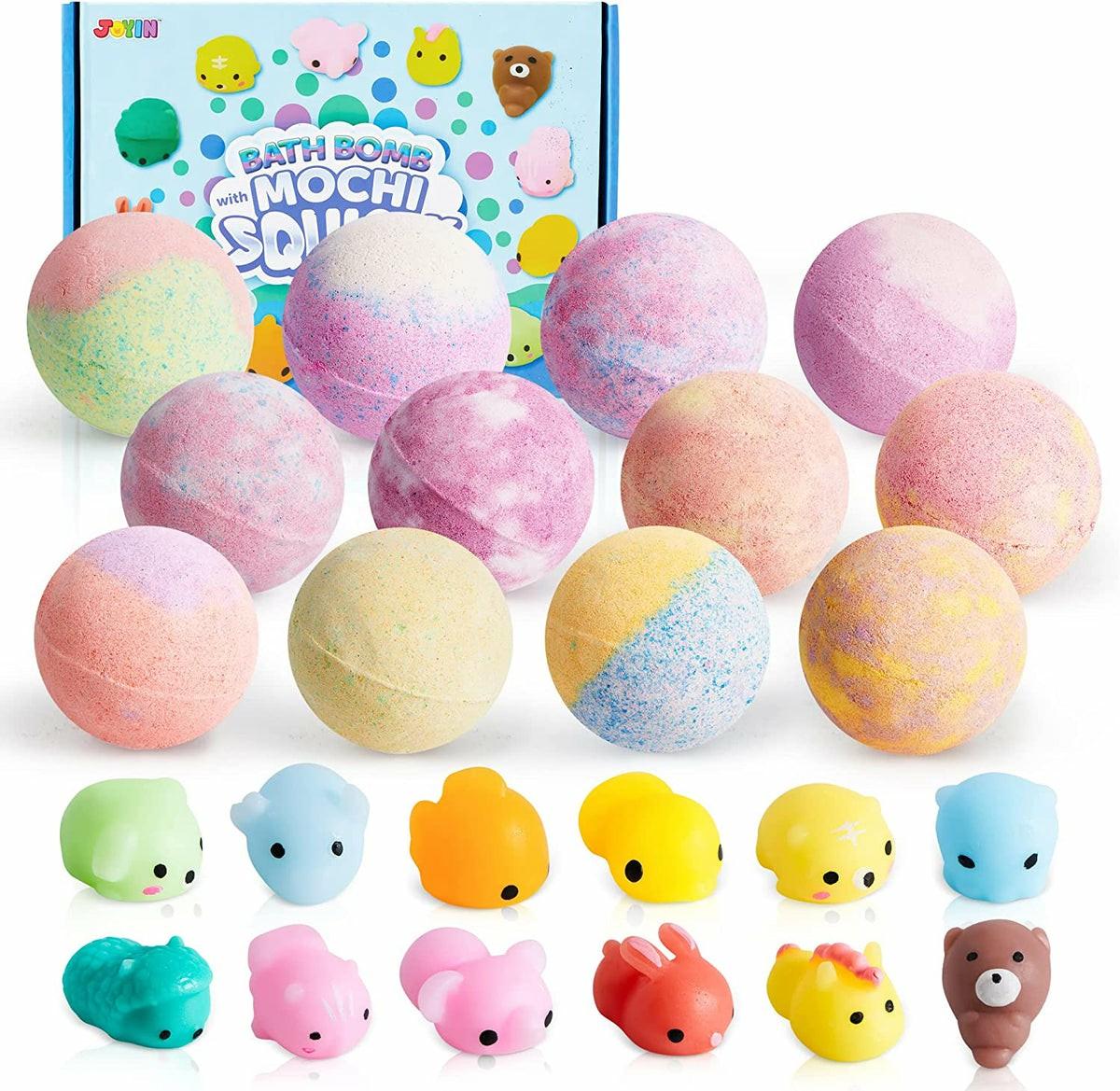 Bath Bombs For Kids With Mochi Squishy Toy, 12 Pack Bath Toys