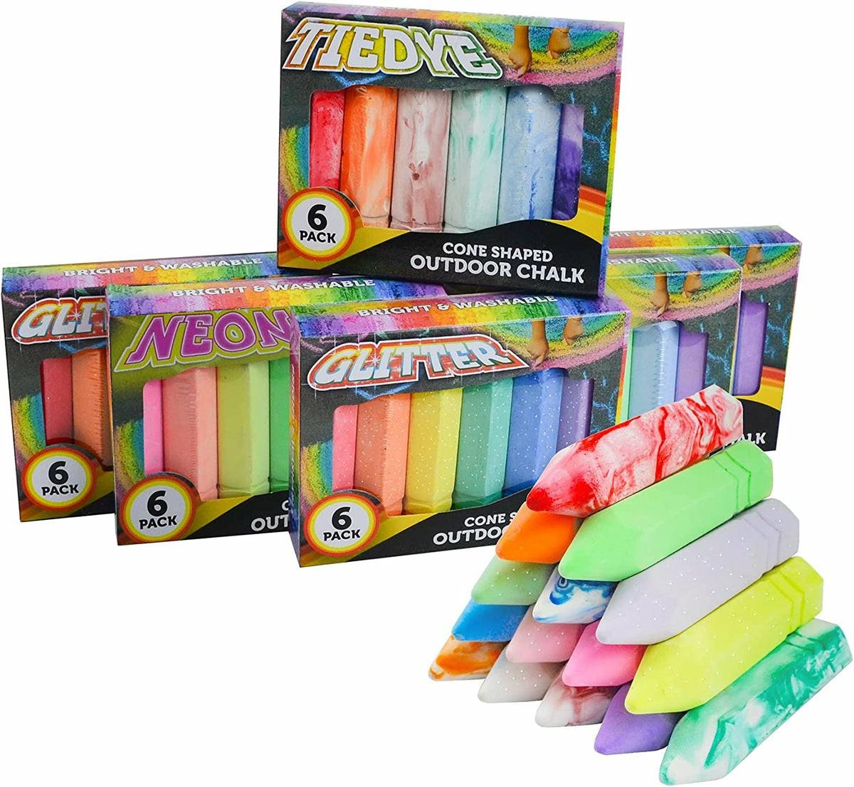 Chalks Assorted 3 Types (Neon Glitter Tie Dye), 36 Pcs Arts & Crafts