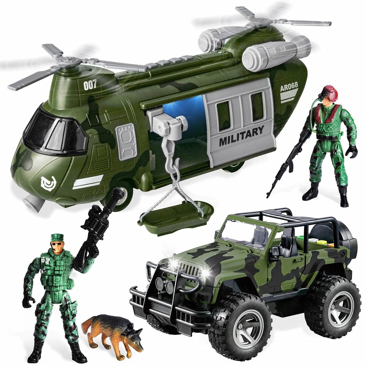 Friction Powered Transport Helicopter And Military Truck Action Figures & Playset