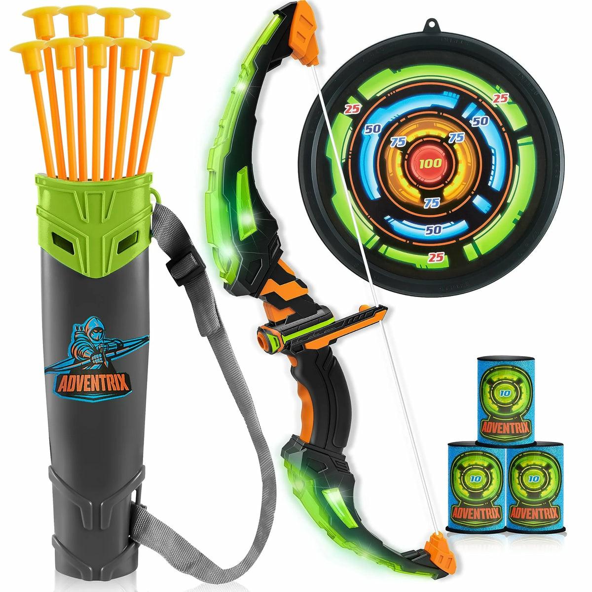 Kids Led Light Up Archery Toy Set With Suction Cup Arrows, Target & Arrow Case Outdoor Toys