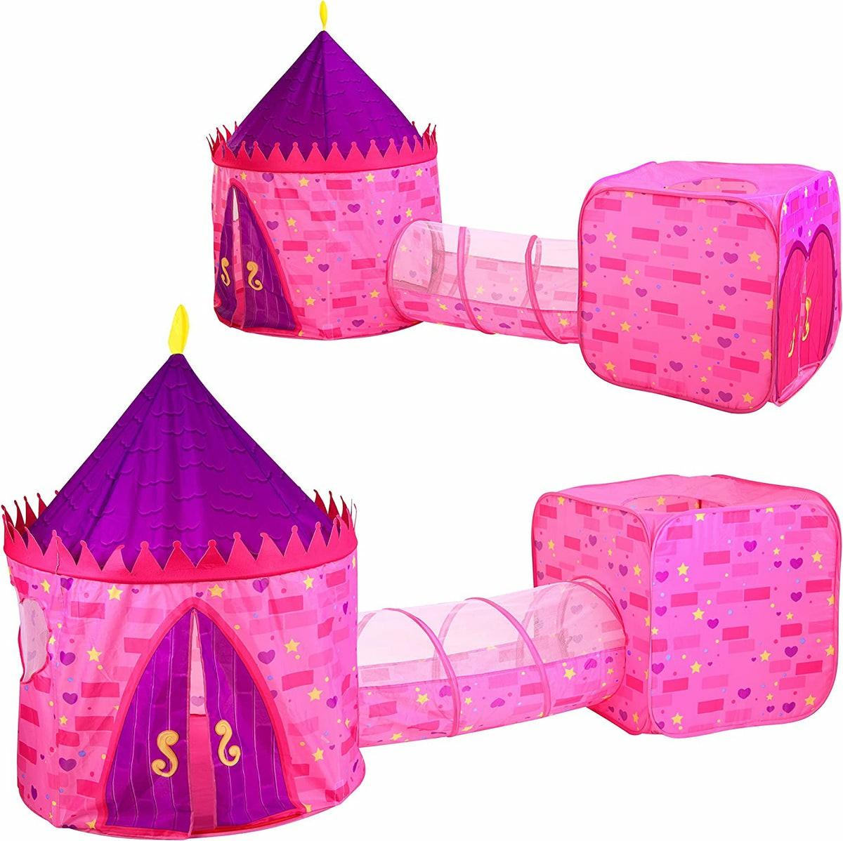 Pink Castle Repeated Pattern Tent With Tunnel And Playground Set Outdoor Toys