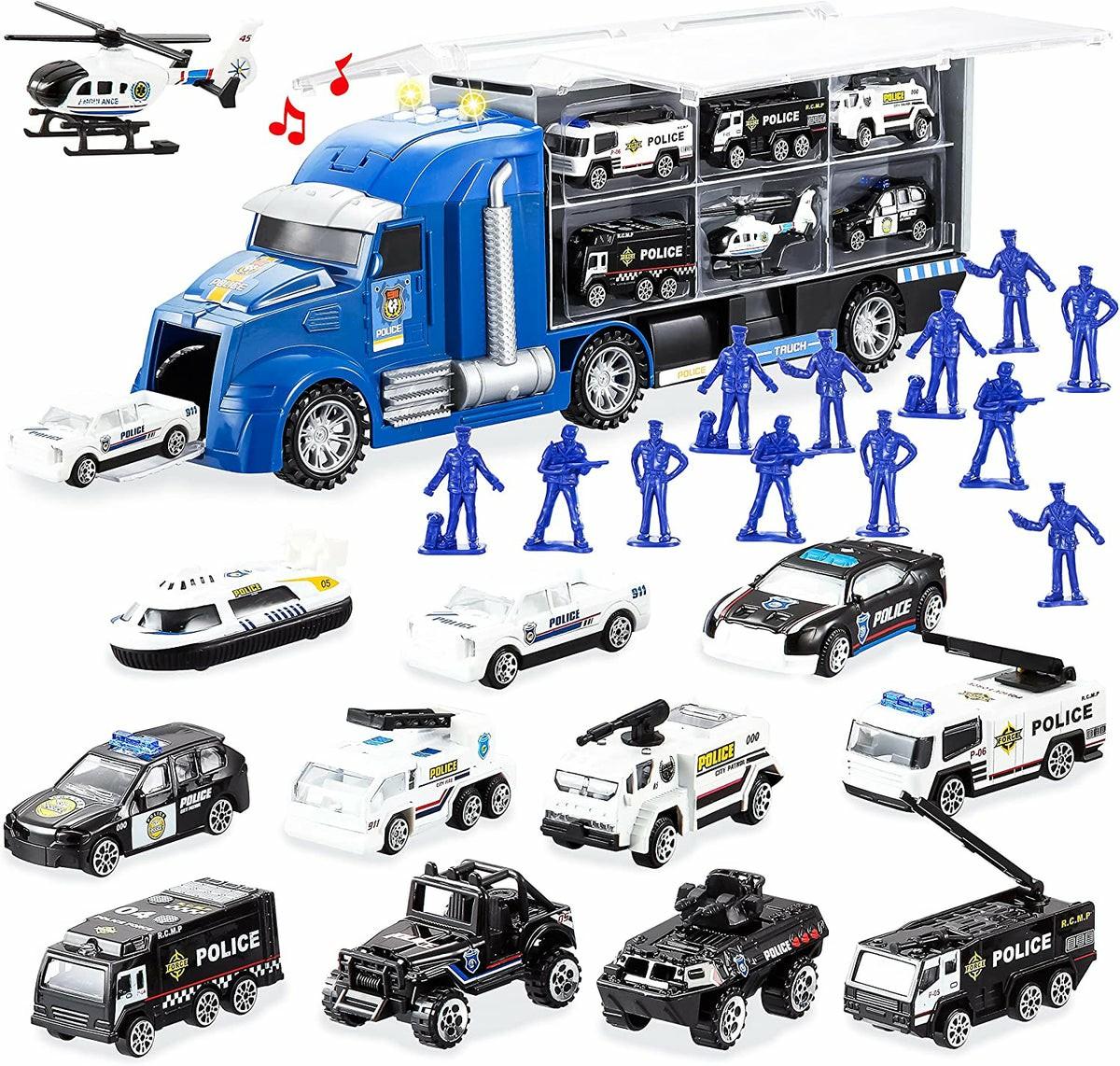 Police Carrier Truck Set, 25 Pcs Car Toys