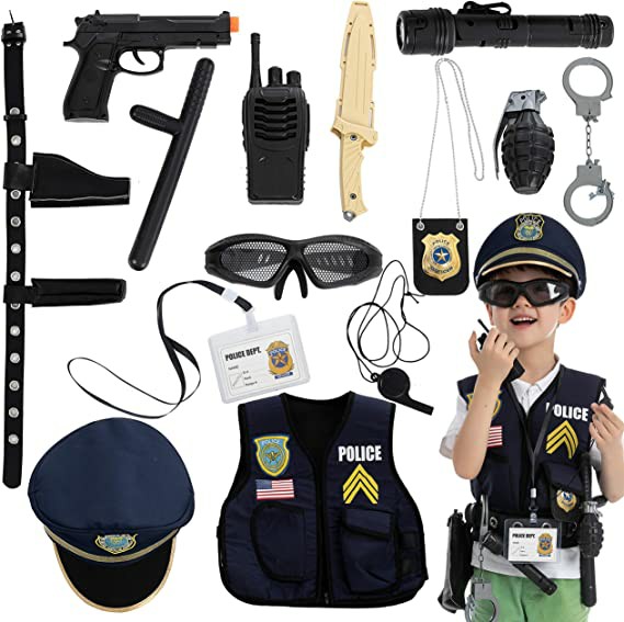 Police Pretend Play Toys And Outfit, 14Pcs Pretend Play