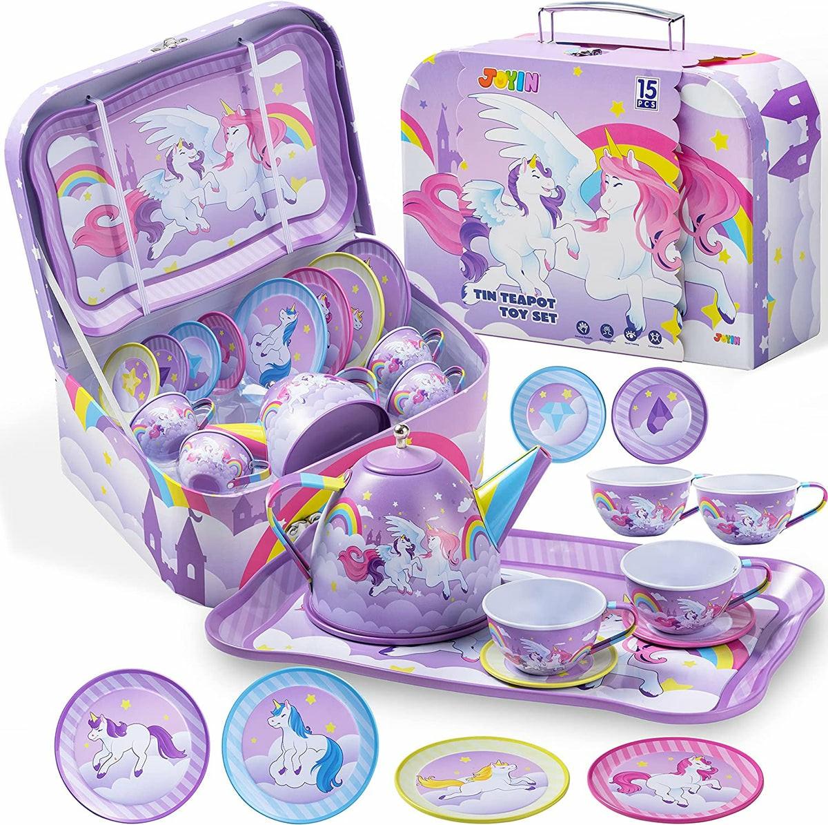 Purple Unicorn Castle Pretend Tin Teapot Set Pretend Play