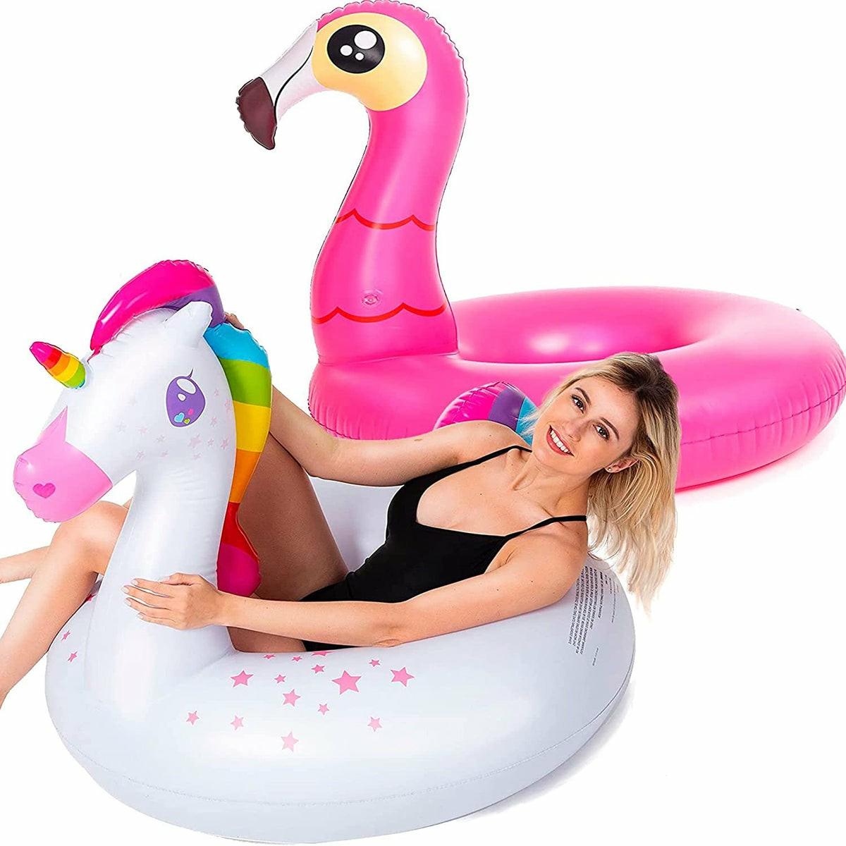 Sloosh 39In Unicorn And Flamingo Pool Float Bundle, 2 Pcs Pool Floats