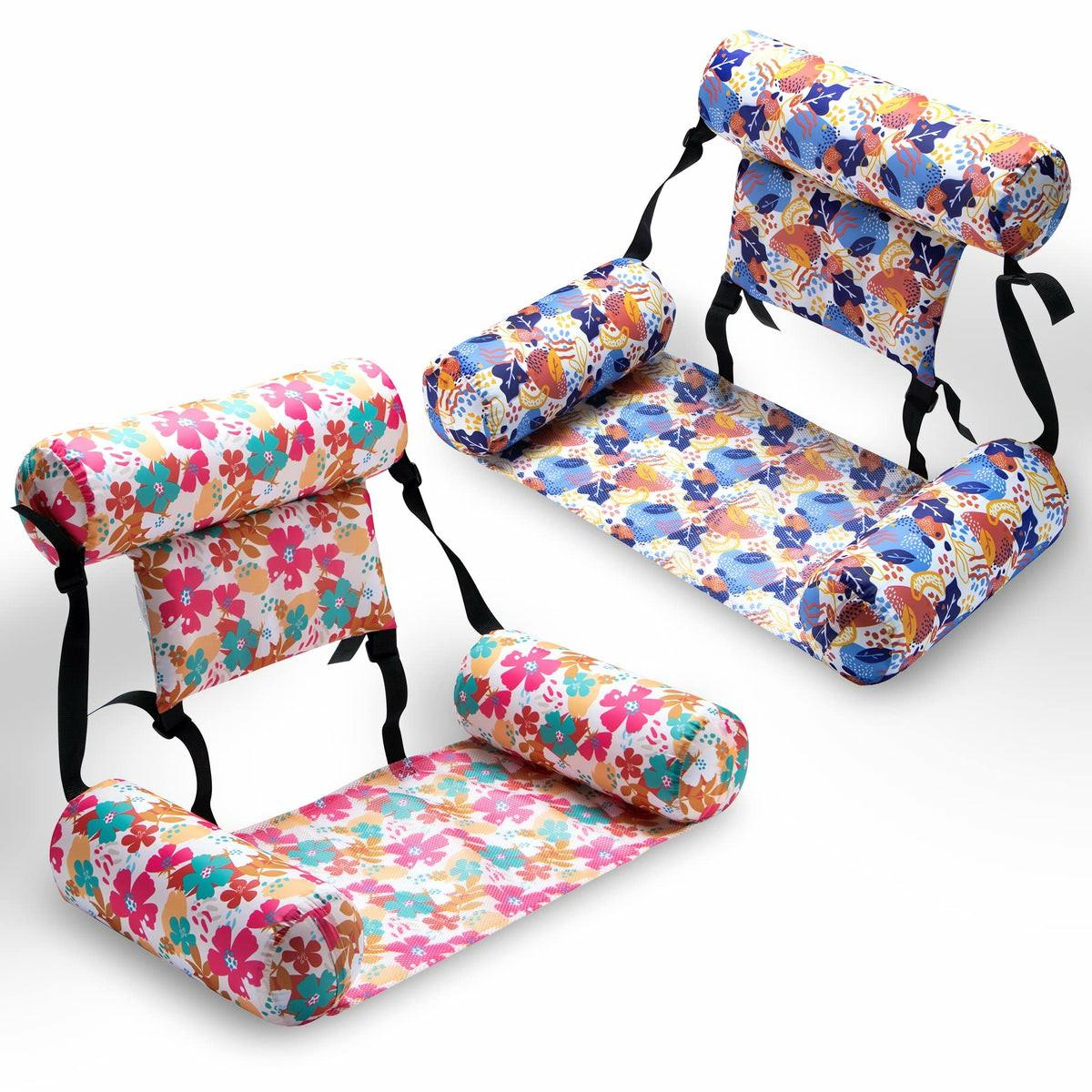 Sloosh Flower Pattern Water Floating Chair, 2 Pack Pool Floats