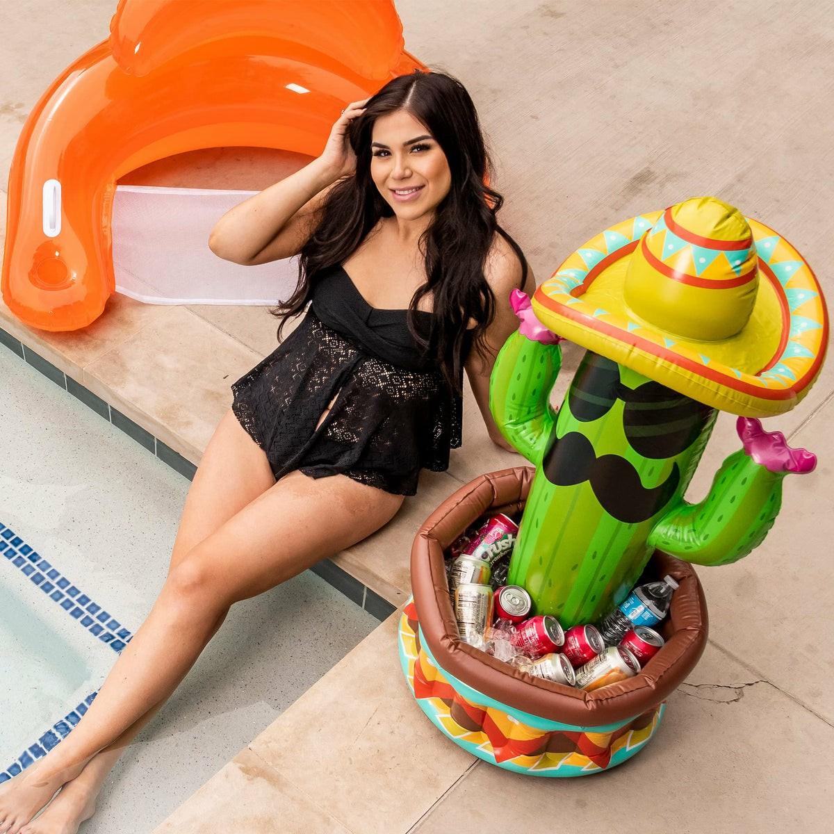 Sloosh Inflatable Cactus Cooler With Sombrero Inflatable Coolers