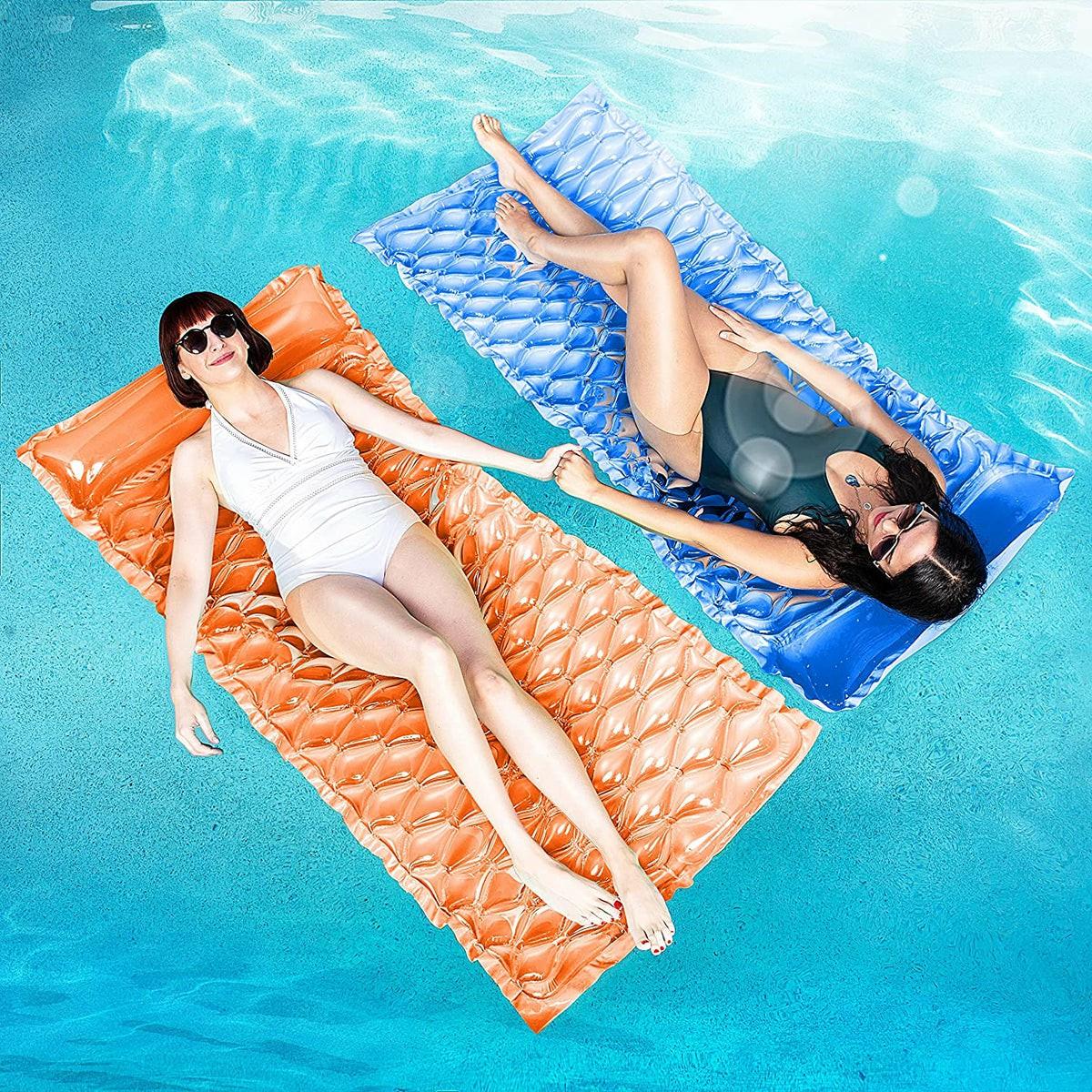 Sloosh Inflatable Pool Mat Float Lounger With Headrest, 2 Pack Pool Floats