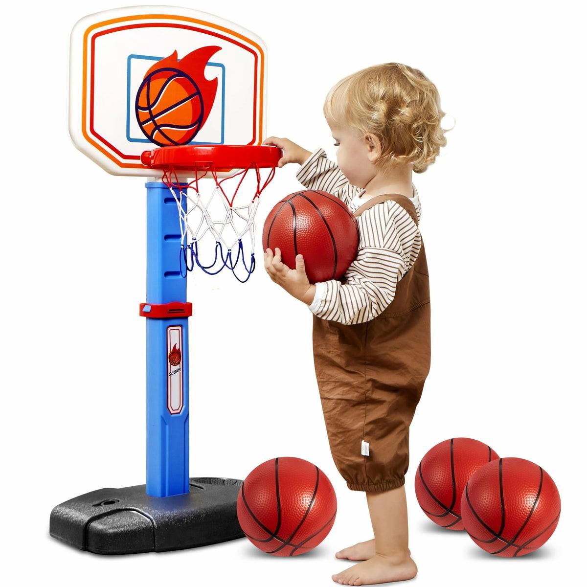 Toddler Basketball Arcade Game Set, Adjustable Basketball Goal With 4 Balls For Kids Outdoor Toys