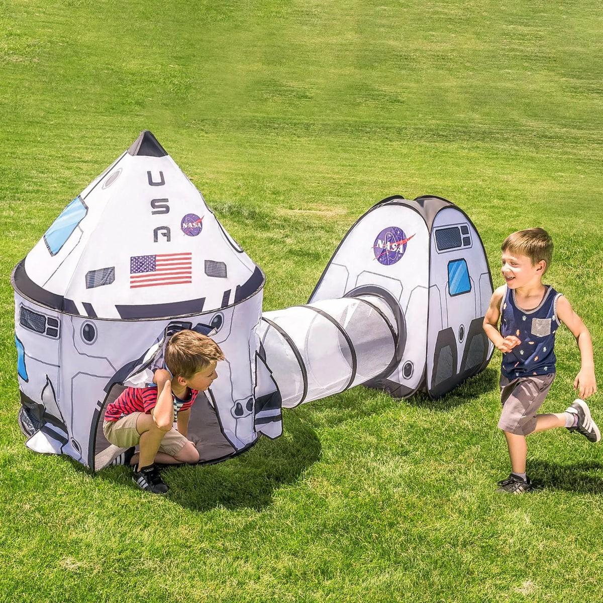 White Rocket Ship Pop Up Play Tent With Tunnel Outdoor Toys