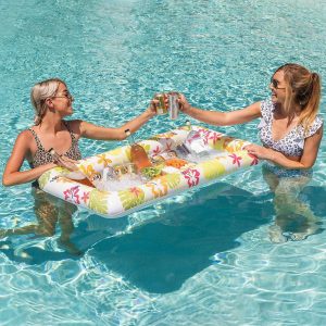 Sloosh 51.5In Inflatable Ice Serving Buffet Bar With Drain Plug (Luau Theme), 2 Pcs